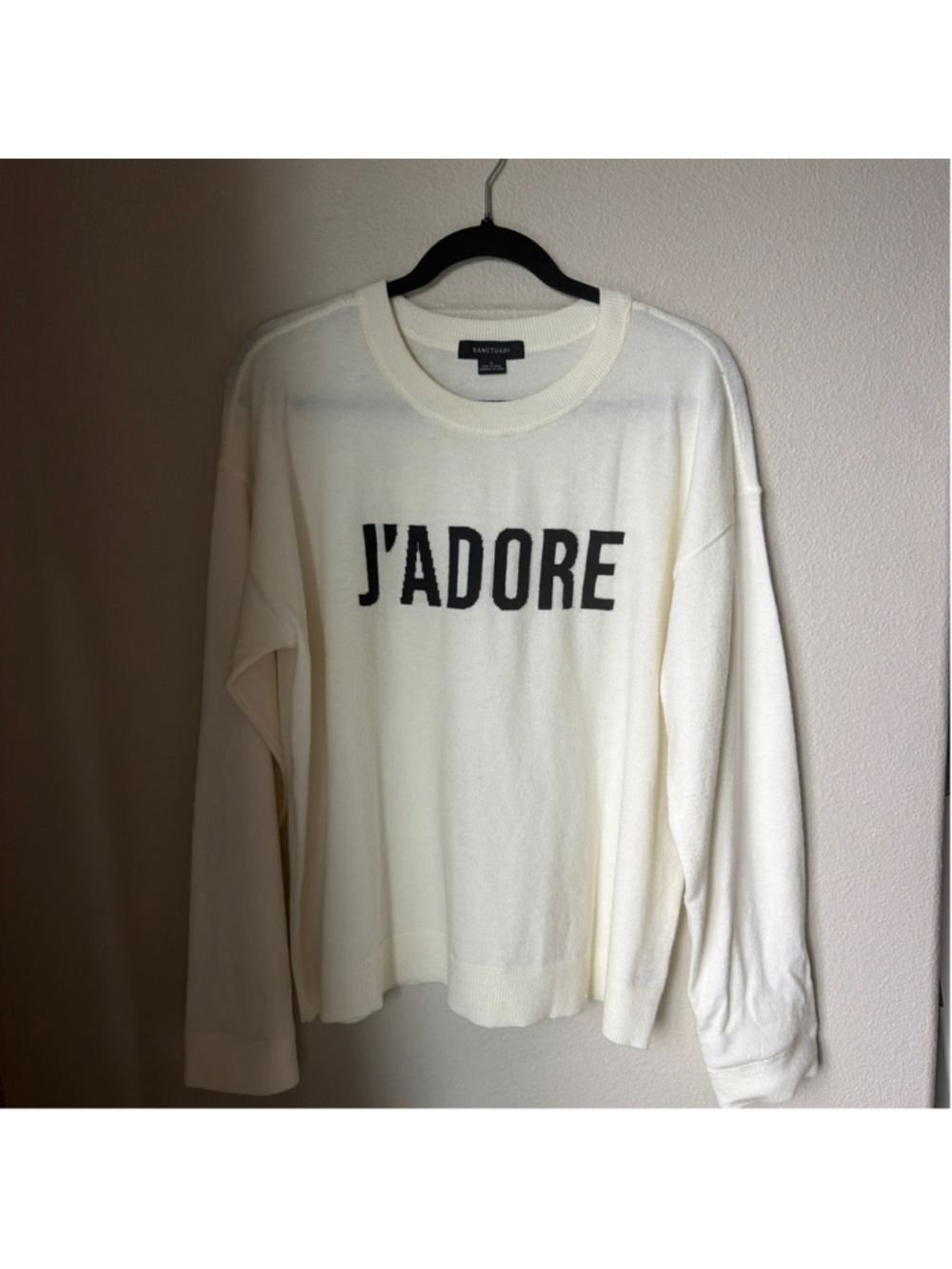 Women's Sanctuary J'Adore Graphic Crew Neck Sweater White Black Size M